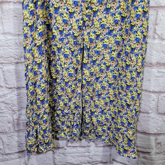 Zara Blue & Yellow Mini Daisy Button Front Slit Maxi Skirt - Picture 3 of 12